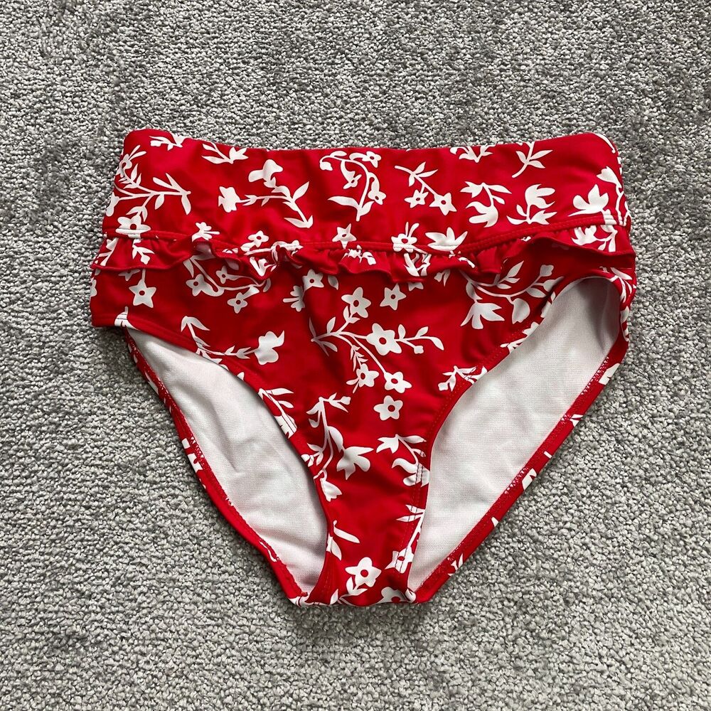 Unbranded Bikini Bottom Womens Small Red Ruffles Floral High Rise Summer Beach